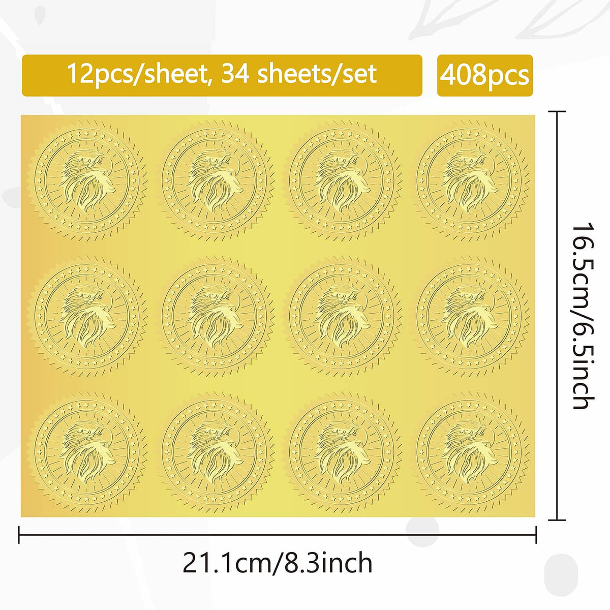 CRASPIRE 408Pcs Eagle Gold Foil Embossed Stickers 2" Bird Self Adhesive Envelopes Seals Sticker Round Labels for Independence Day Invitation Graduation Corporate Certificates Diplomas Gift Wrapping