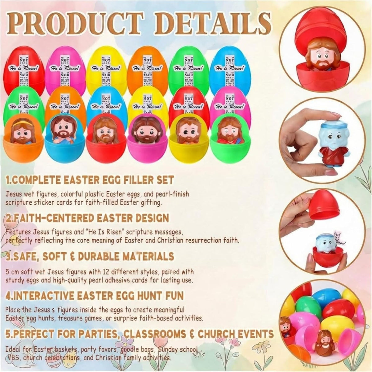 Novabright Easter Egg Set - 36 Colorful Eggs with Jesus Figures & Scripture Stickers | Perfect for Church Hunts