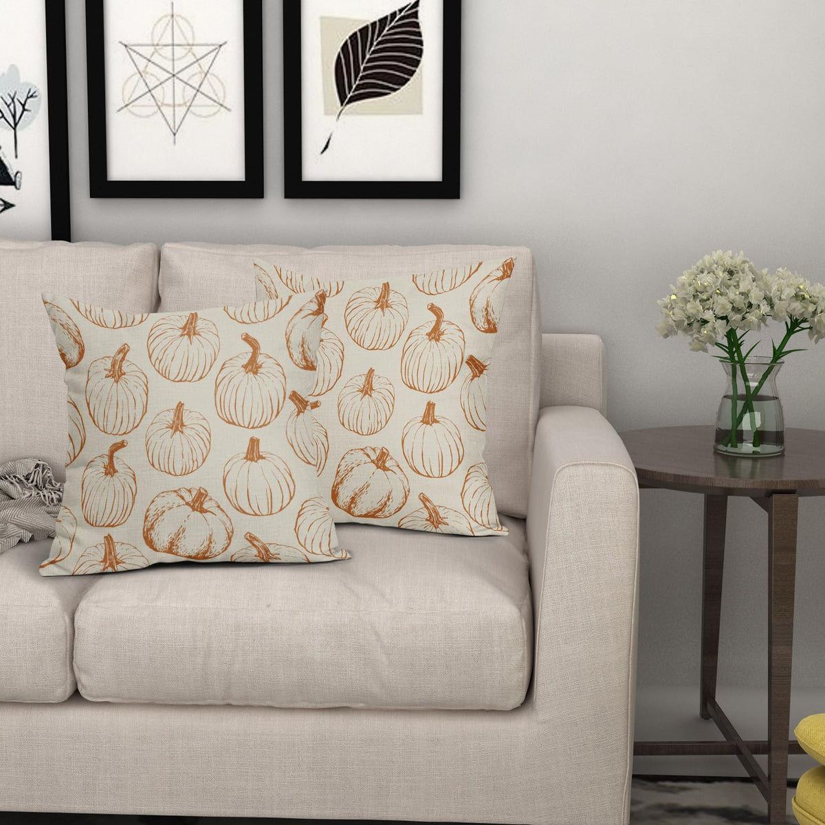 Aytipun Fall Pillow Covers 20x20 Set of 2 Burnt Orange Pumpkin Autumn Harvest Decorative Pillowcases Outdoor Throw Cushion Case Sofa Couch Bed Decor