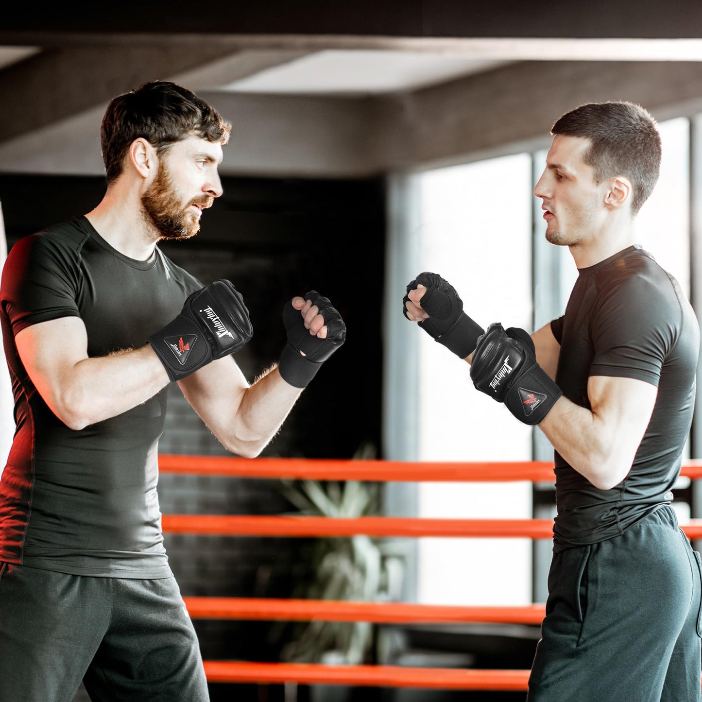Xinluying MMA Gloves Punch Bag Training Martial Arts Sparring Grappling Kickboxing Muay Thai Boxing Gloves, Thickened Knuckle Pads，Widen The Wristband，Fingerless Rub Resistance Mitts for Men Women