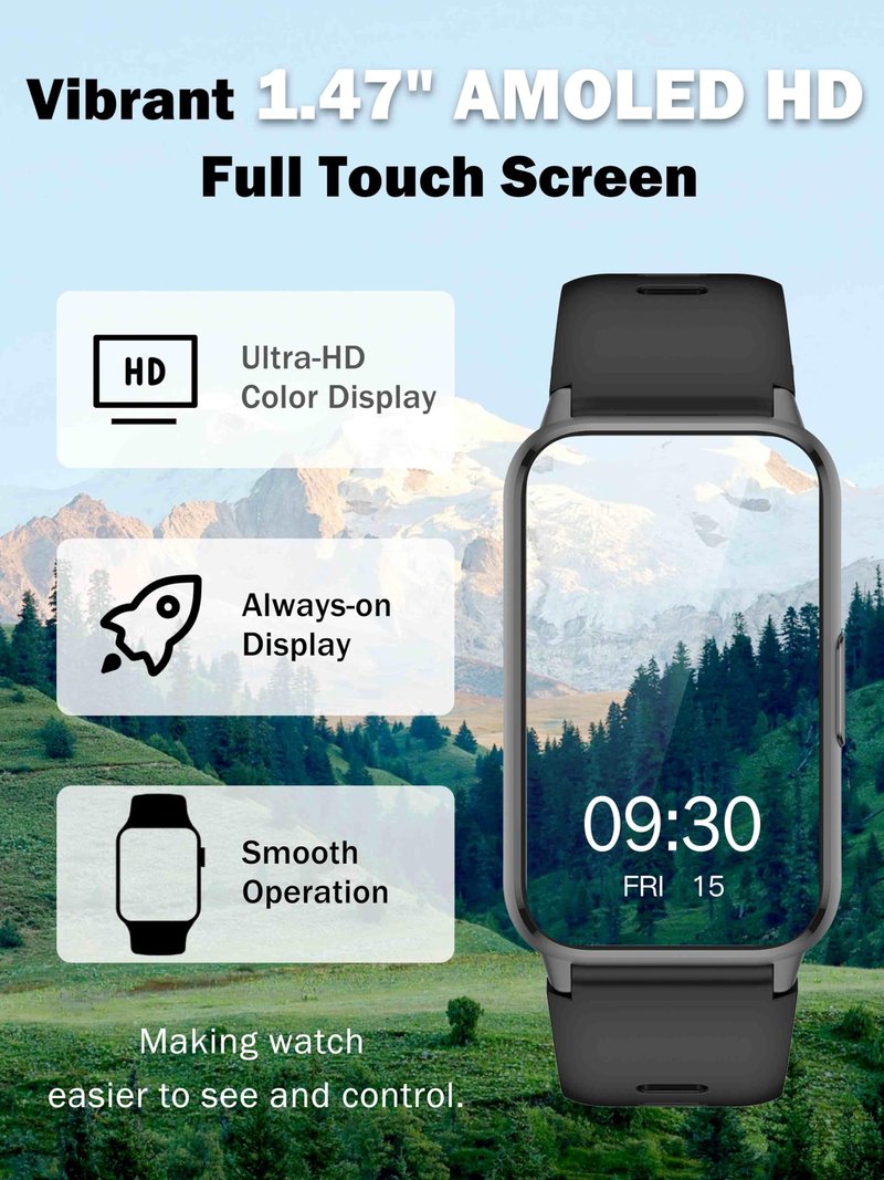 KPEP AMOLED Fitness Watches for Women Men with Stress Blood Oxygen Heart Rate Monitor Sleep Tracking 110+ Sport Modes Fitness Tracker Watch Calorie Counter Step Tracker IP68 Waterproof for Andriod iOS