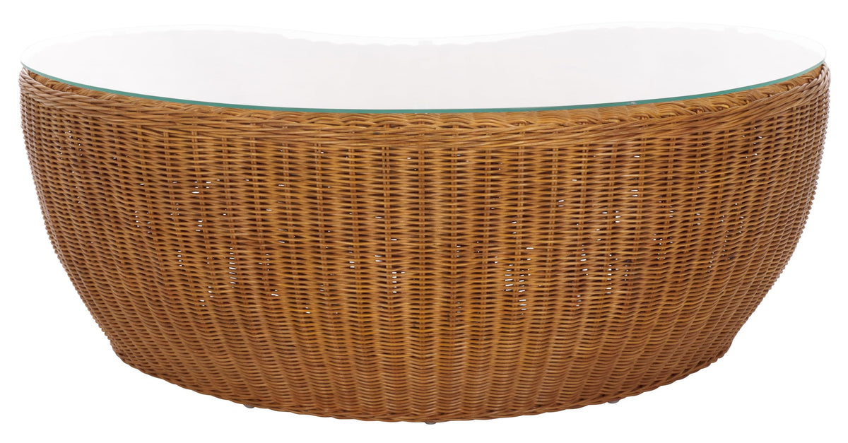 SAFAVIEH Couture Collection Hylda Natural Rattan Glass Top Coffee Table (Fully Assembled)