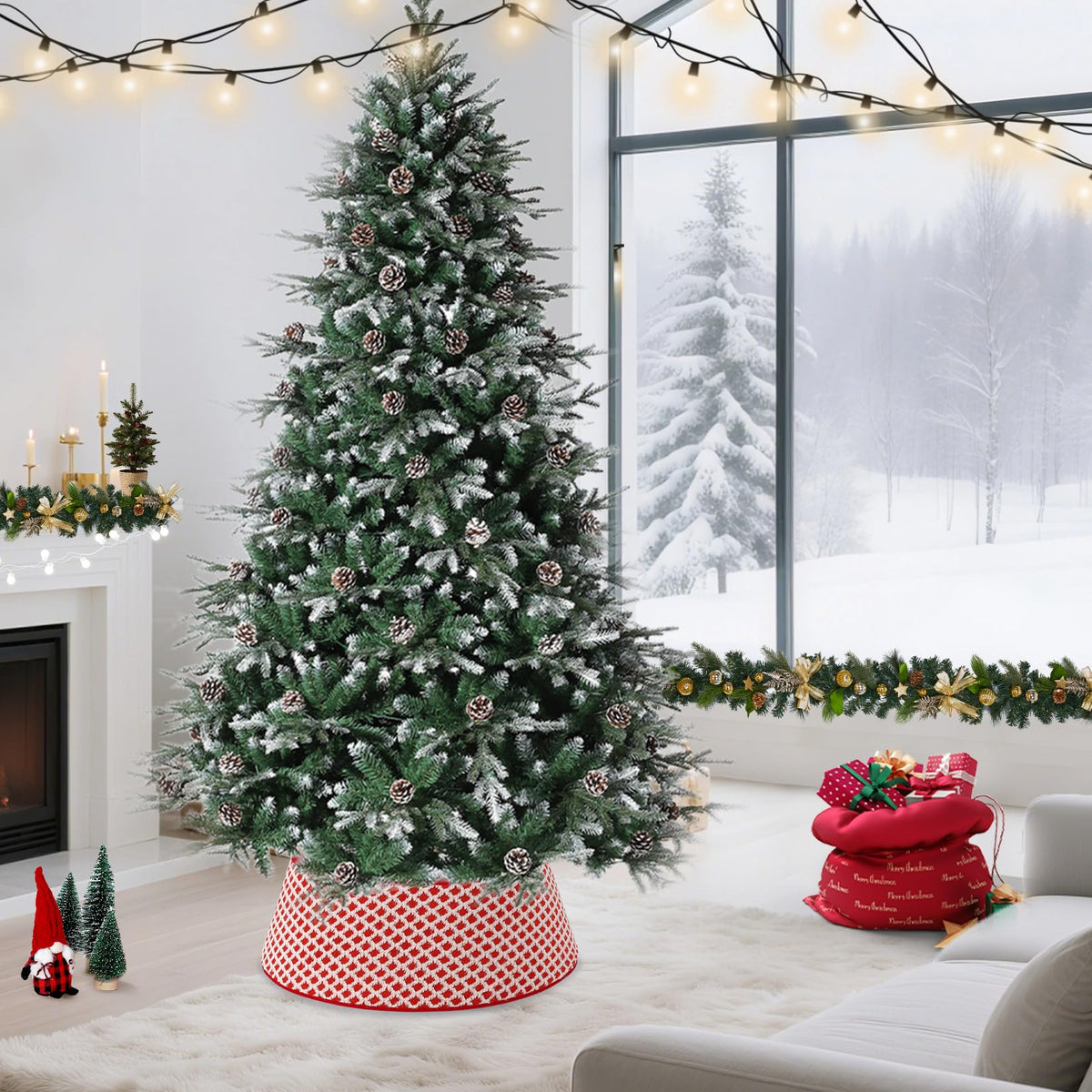 Garvee ﻿33 Inch Christmas Tree Collar Holiday Party Decoration, Diamond-Grid Design Plush Christmas Tree Skirt with 2 Matching Clips, Holiday Home Decor Stand Base Cover, Red