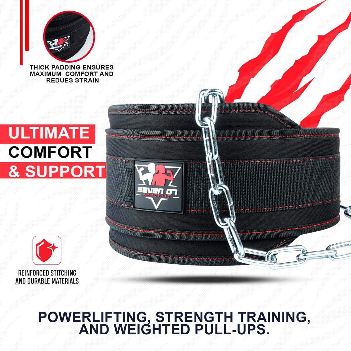 Dip Belt with 30" Stainless Steel Chain, 550-650 Lbs Weight Capacity, Neoprene Weight Lifting Belt, Perfect Weighted Belt for Pullups, Dips, Squats, Gym Workout & Crossfit Training