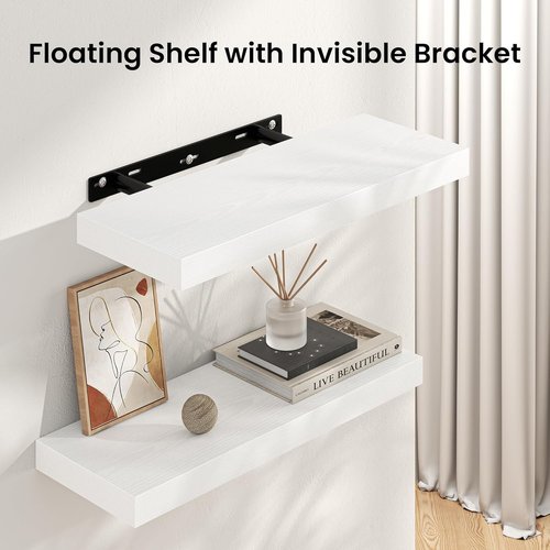 FLYJOE Floating Wall Shelves - Long Wooden Display Shelf with Invisible Brackets | 55"W x 9.3"D x 1.5"H, White