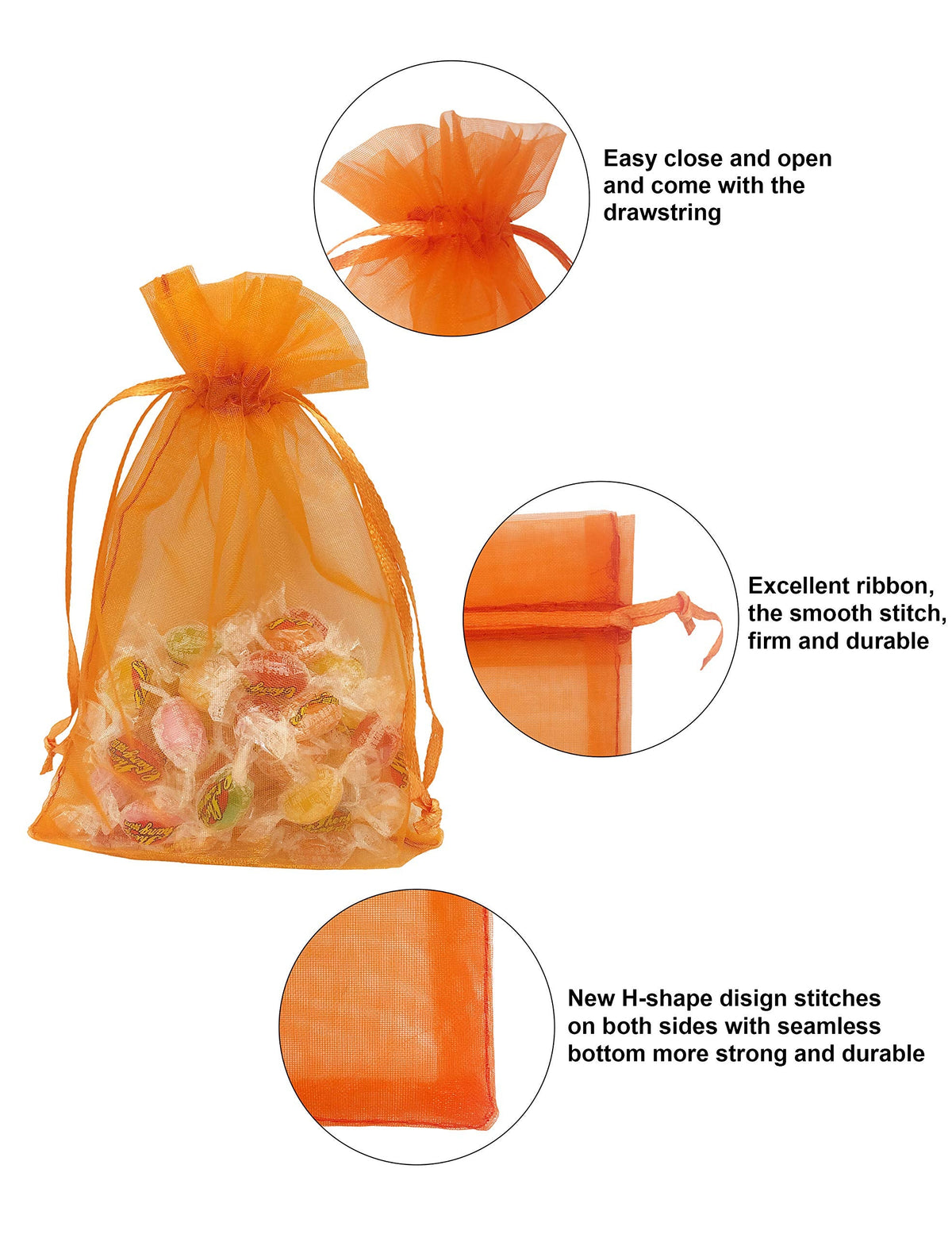 Jexila 50 Pack Orange Organza Gift Bags 8X12 inch Large Mesh Bag Drawstring for Gift Wrap Halloween Goodie Candy Treat Bag for Kids Birthday Halloween Party Favor