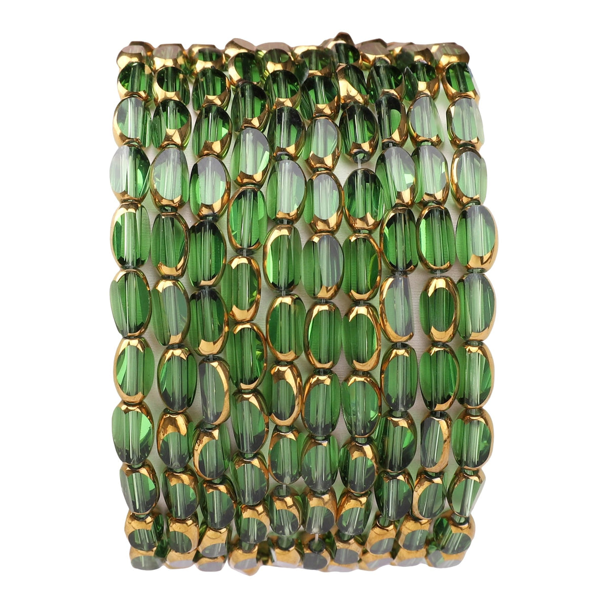 DADIFEN Glass Rice Beads Clear Green 4x6mm 50pcs Faceted Oval Golden Edge Crystal Loose Beads for DIY Craft Jewelry Making
