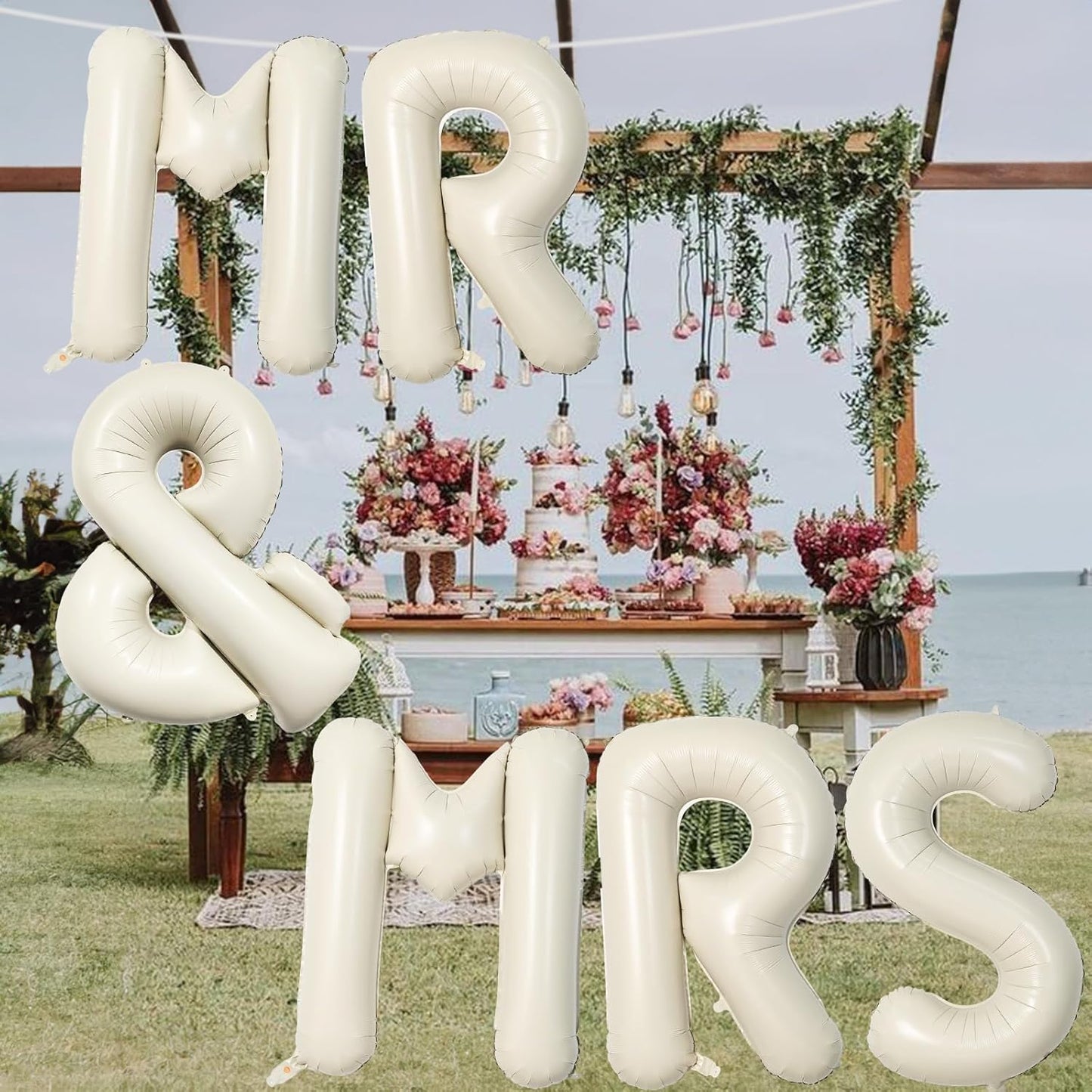 MR & MRS | 40 Inch Beige Balloons - Elegant Wedding Decor for Bride & Groom Engagement Parties