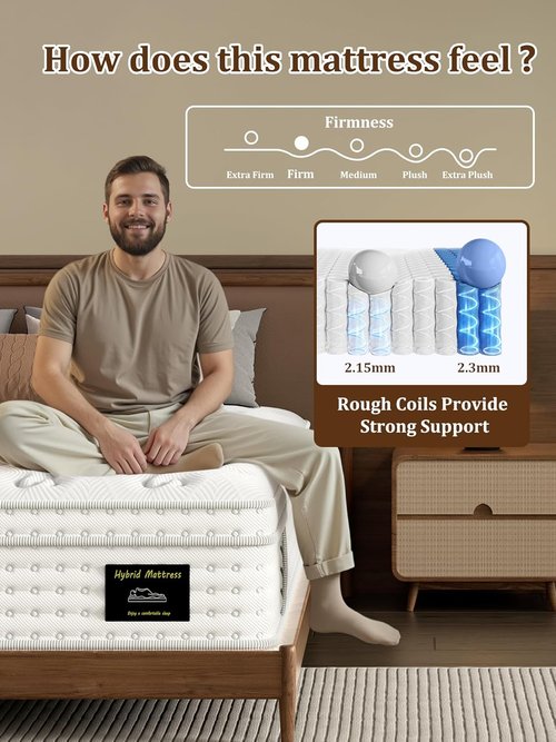 BedStory Queen Mattress - 14 Inch Medium Firm Hybrid Design | Luxury Pocket Spring, Back Pain Relief, Fiberglass-Free, 365-Night Trial, 10 Year Warranty