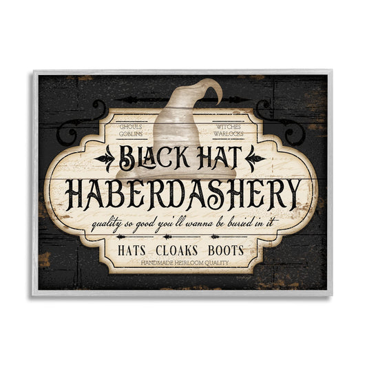 Stupell Industries Black Hat Haberdashery Halloween Sign Spooky Heirloom Quality