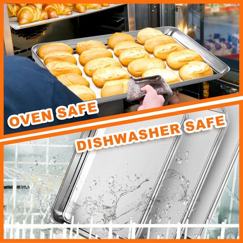 CEKEE Stainless Steel Baking Sheet Set - Heavy Duty 16-Inch Cookie Sheets for Toaster Oven | 12-Piece Set
