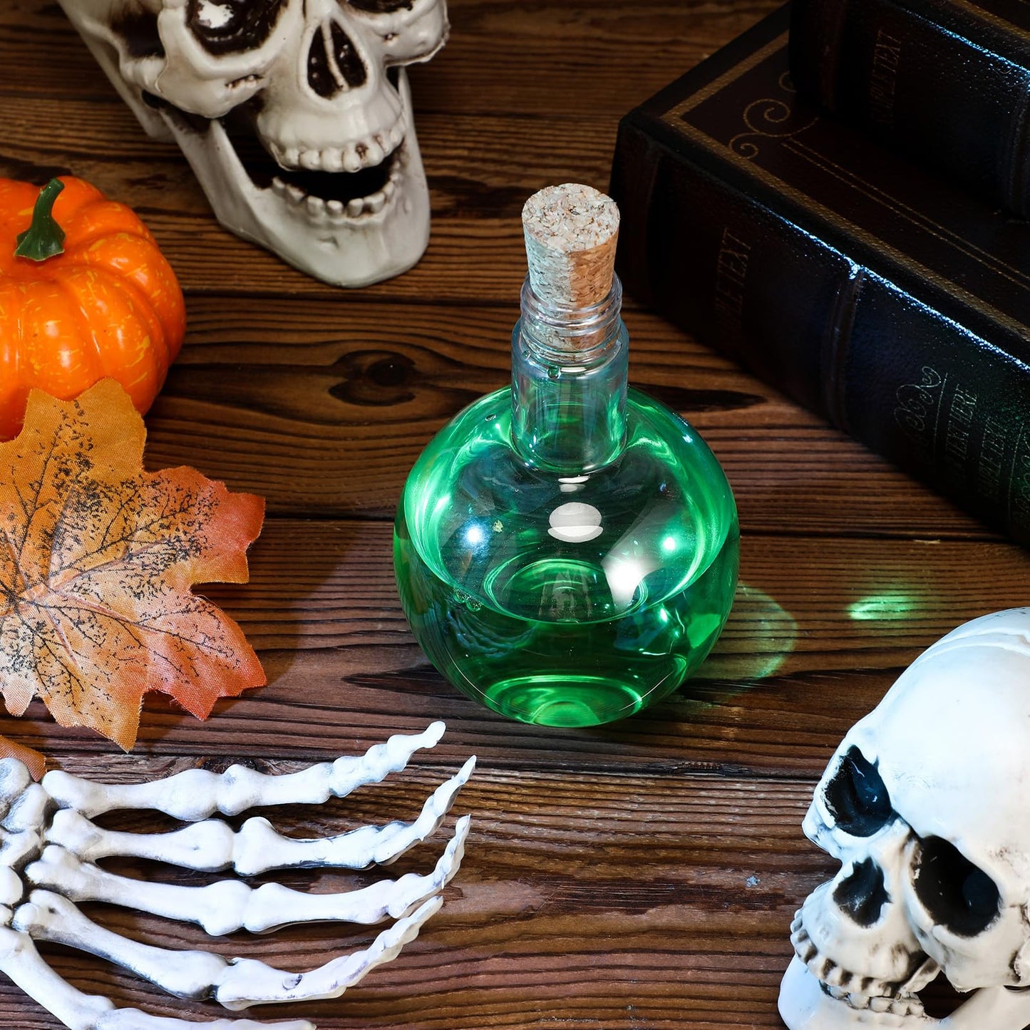 Baderke Plastic Potion Bottles with Cork 8 oz Sand Art Ball Shape Bottles with Funnels Spherical Decorative Candy Jar for Cocktail Witch Costume Props Party DIY Crafts(10 Sets)