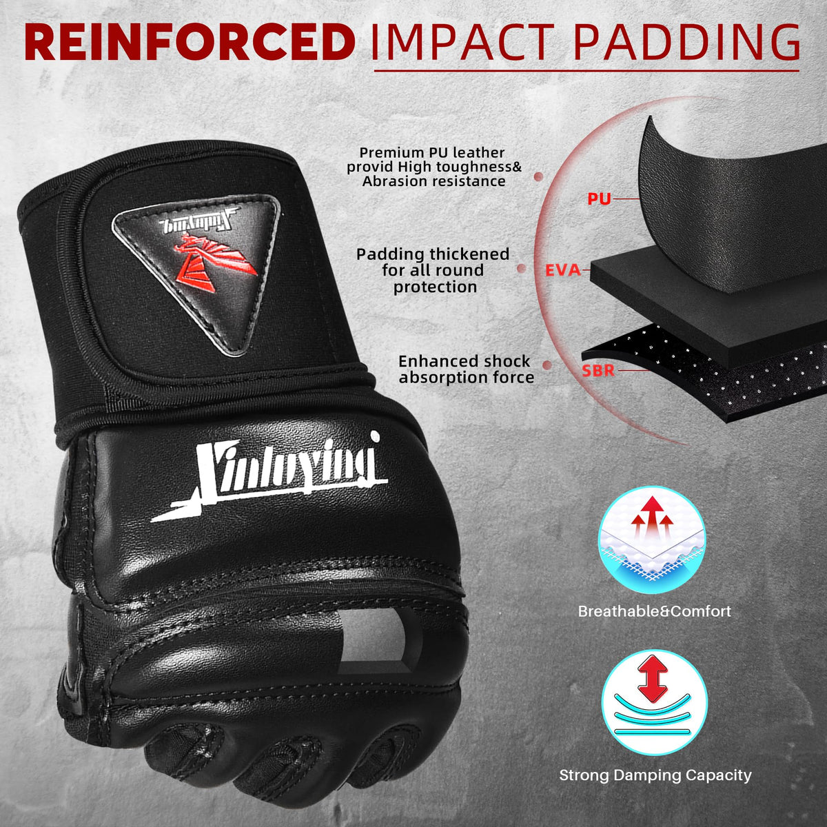 Xinluying MMA Gloves Punch Bag Training Martial Arts Sparring Grappling Kickboxing Muay Thai Boxing Gloves, Thickened Knuckle Pads，Widen The Wristband，Fingerless Rub Resistance Mitts for Men Women
