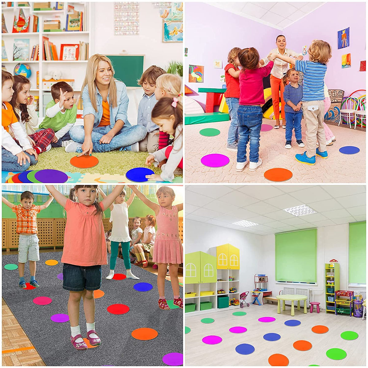 TuXHui Poly Spots Spot Markers for Gym Floor 6inch 24Pcs Non-Slip Rubber Floor Dots Round Agility Markers Flat Cones for Sports Soccer Basketball PE Training, Dance, Classroom Activities