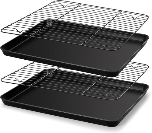 E-far Nonstick Baking Sheet Set - Heavy-Duty 16x12 Inch Cookie Pans with Cooling Racks | Non-Toxic & Easy Clean