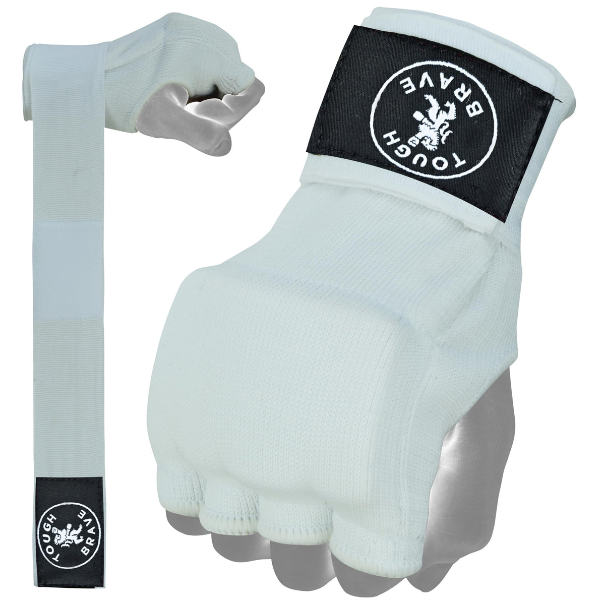 TOUGH BRAVE Boxing Gel Hand Wraps Quick Wraps – Padded Inner Gloves for Boxing, Muay Thai, Kickboxing & MMA Training (White, L)