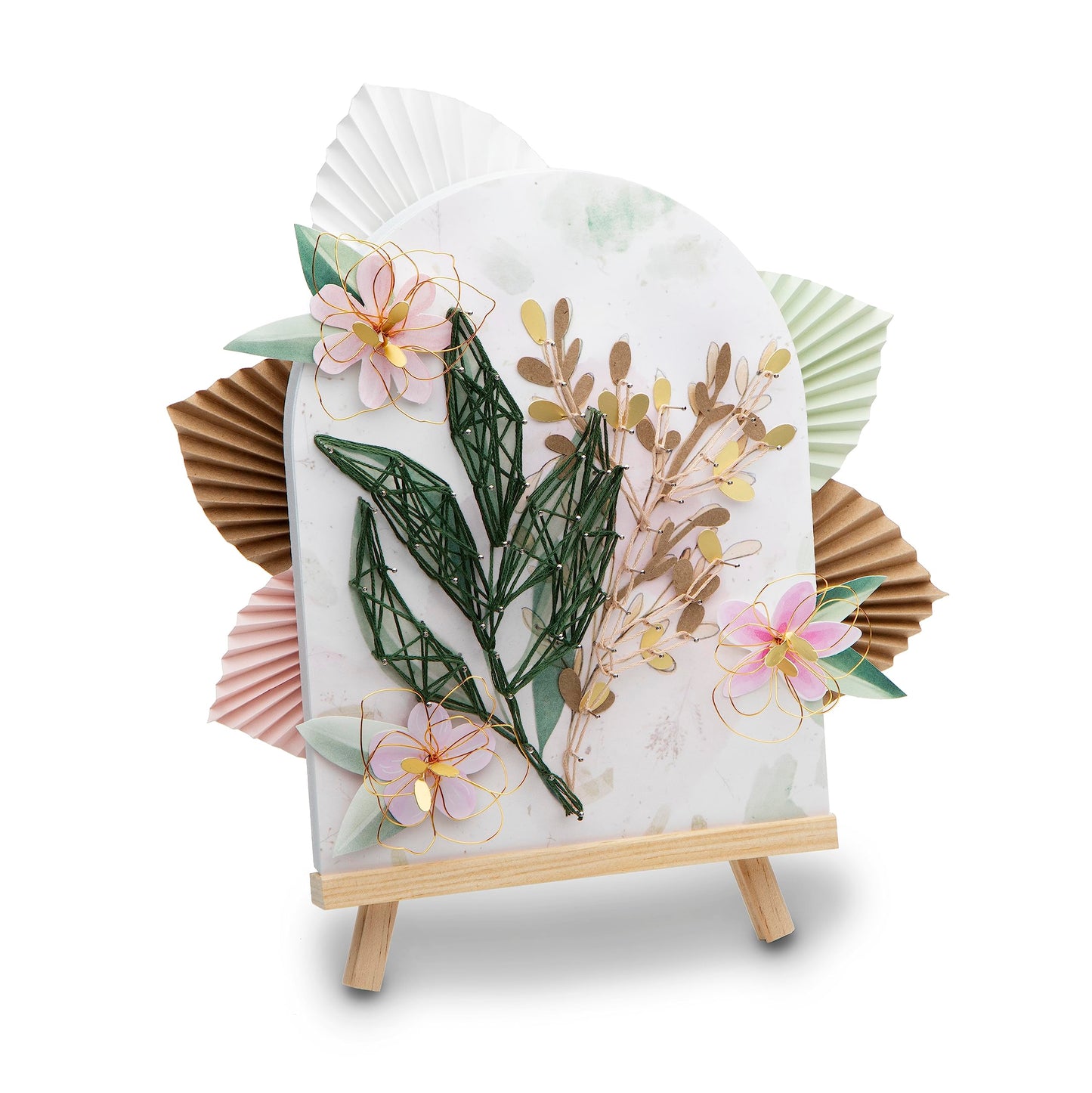 Craft Crush DIY String Art Craft Kit - Floral Interior Design DIY Activity for Teens & Adults - Complete String Art Kit with Embroidery Thread, Foam Canvas, Metal Pins, Wooden Easel - Ages 13+