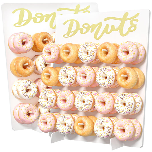 CORTNK Wooden Donut Wall Display Stand, 2PCS Holder for 40 Doughnuts, Board for Grow Up Party, Birthday, Wedding, Baby Shower, Party Decorations (White)