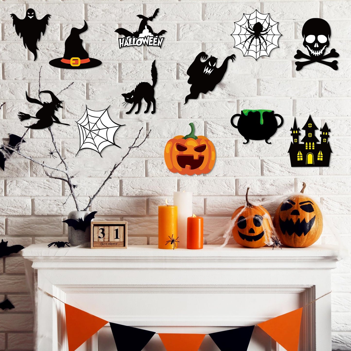 Dinifee 60 Pcs Halloween Cutouts Paper Bulletin Board Cutouts Decorations Ghosts Pumpkin Skull Shaped Die Cut Wall Decor for DIY Craft Halloween Party School Classroom Bulletin Board Decorations