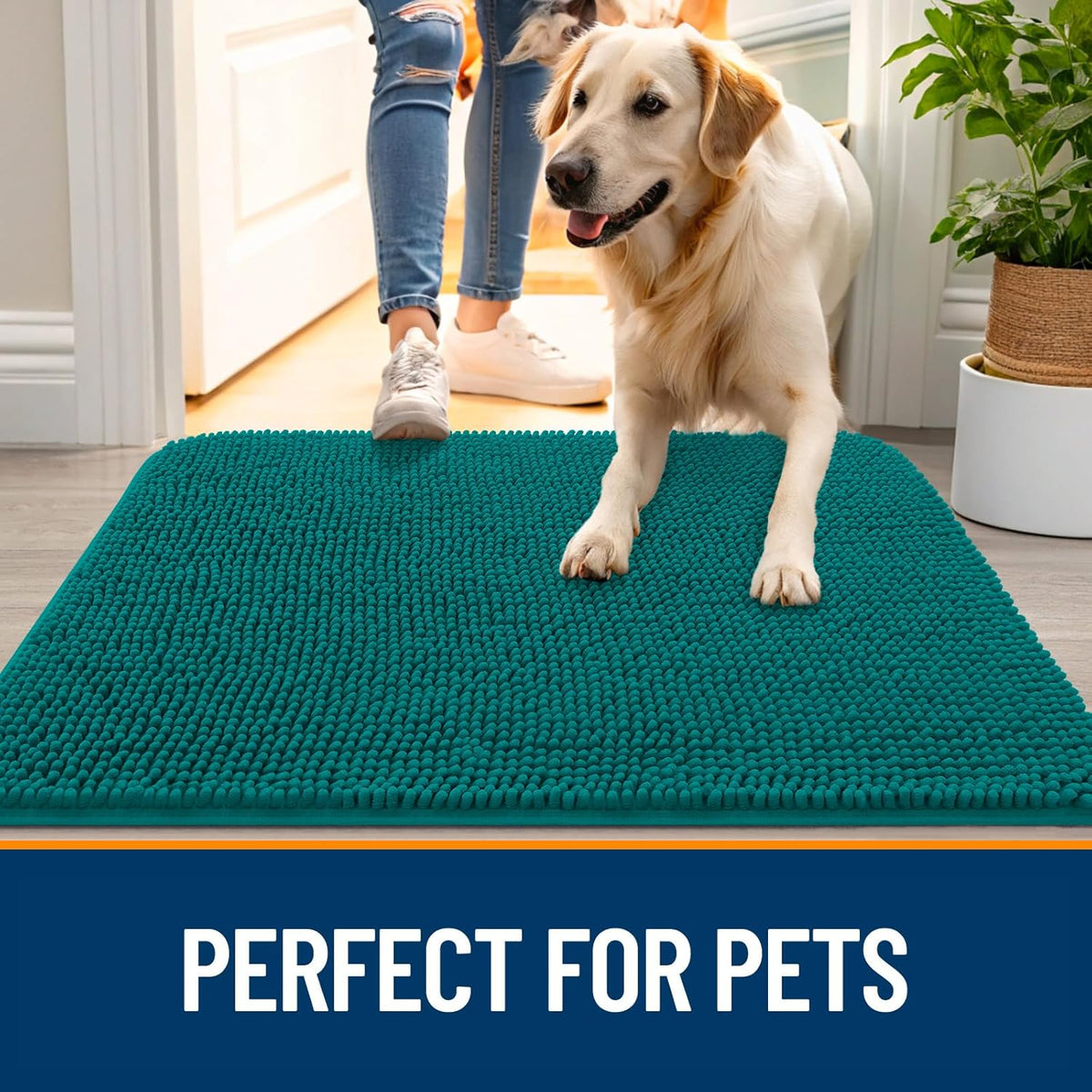 OLANLY Dog Door Mat - Absorbent Non-Slip Washable Doormat for Muddy Paws | 36x24, Lake Blue