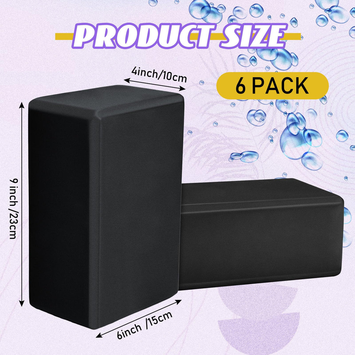 Wettarn 6 Pack Yoga Blocks 9 x 6 x 4 Inch EVA Foam Lightweight Non Slip Yoga Props for Pilates Stretching Meditation(Black)