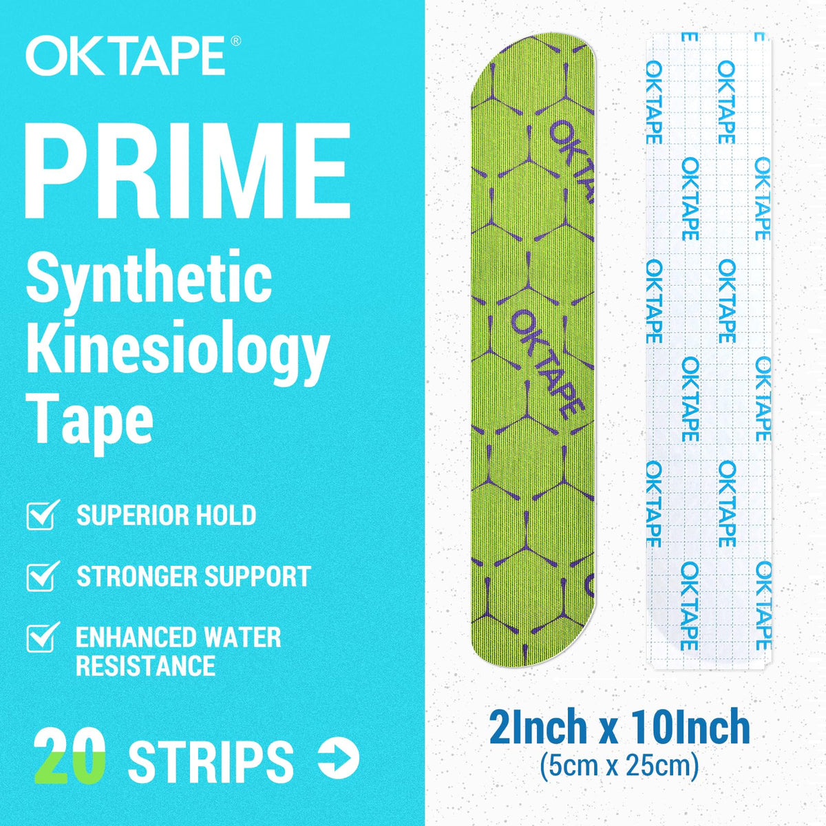 OK TAPE Synthetic Kinesiology Tape Precut Strips, Waterproof Elastic Athletic Tape for Pain Relief & Muscle Support, Targeted Recovery, 2in×16.4ft Roll, 20 PCS -Green