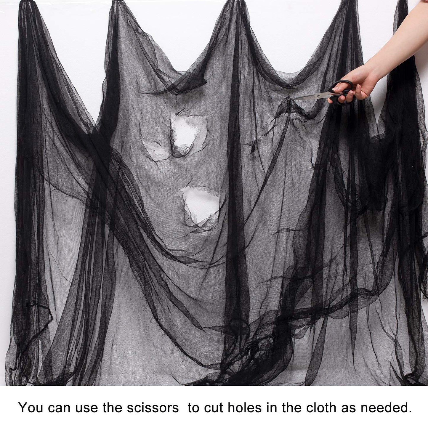 Whaline Halloween Black Creepy Cloth 276 x 87 inch Spooky Halloween Decoration Black Spooky Fabric Cloth Windows Doorways Scary Gauze for Haunted Houses Yard Wall Indoor Outdoor Party Decor Supplies