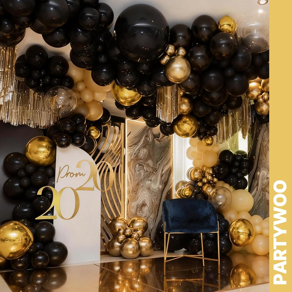 PartyWoo Gold and Black Balloons - 100pcs 12-Inch Metallic Balloons for Celebrations & Events