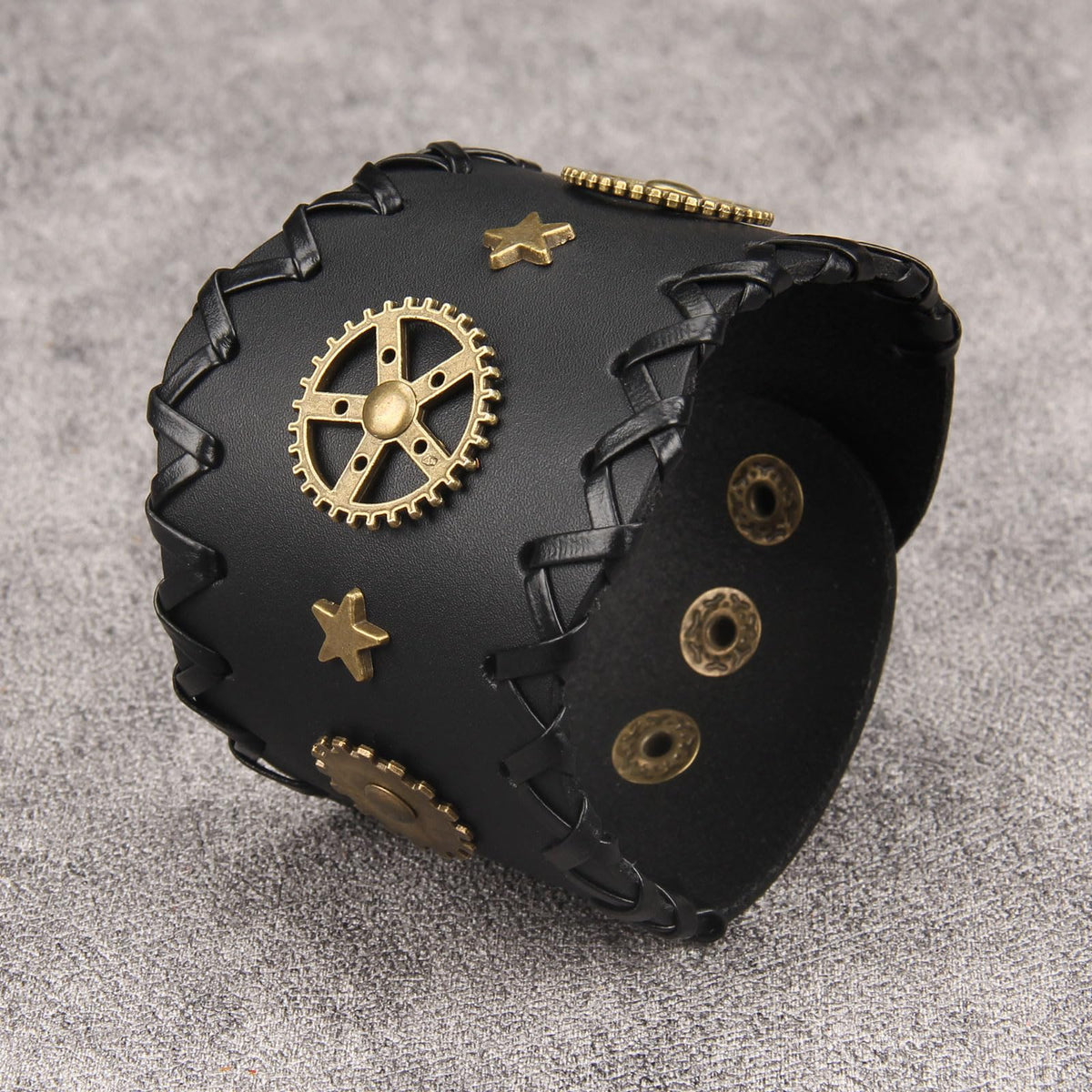 GelConnie Mens Bracelets Leather Cuff Steampunk Alloy Gear Leather Wristbands for Men Women Bracelets Cuff Bangle Jewelry