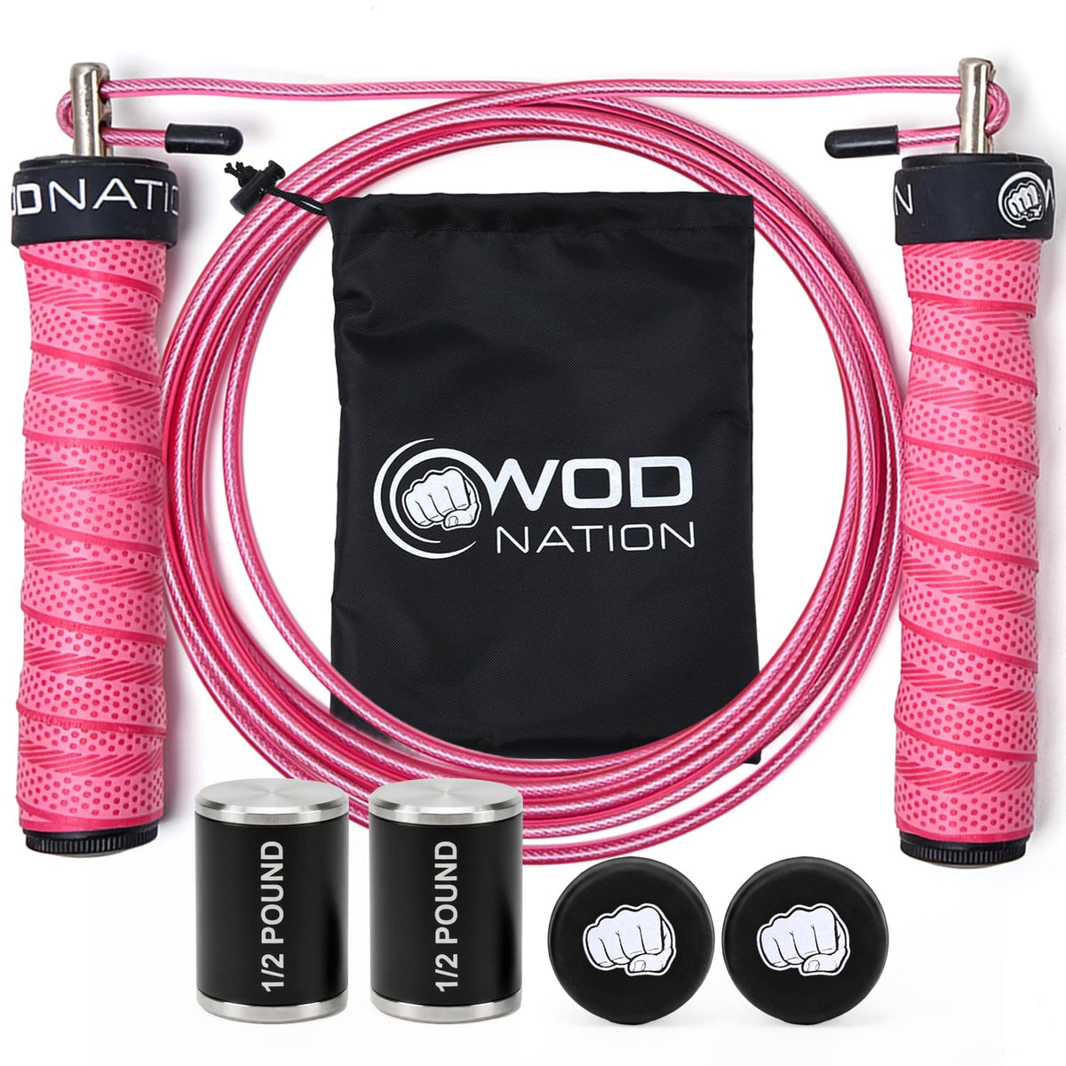 Weighted Jump Rope for Men & Women, 1LB Adjustable Heavy Speed Rope with Removable Handle Weights, Dual Cables for Cross Training, Boxing, Cardio & Home Workouts Durable Adult Fitness Jump Rope - Pink