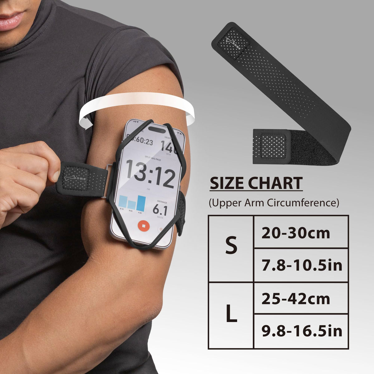BONE Run Tie 3, Running Phone Armband, Skin-Friendly Silicone Sport Armband with Dual Layer Structure for Heat-Dissipation, Workout Phone Holder for iPhone and 4-7"-7.2" Smartphones (Size L)