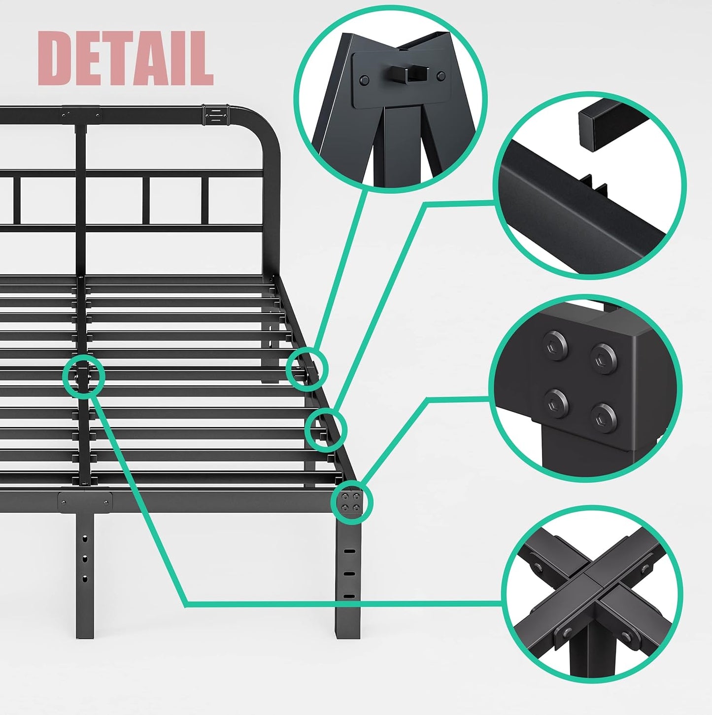 ZIYOO Queen Size Bed Frame - Heavy Duty Steel Slats, 1500LBS Support, Easy Assembly, Noise-Free | Black