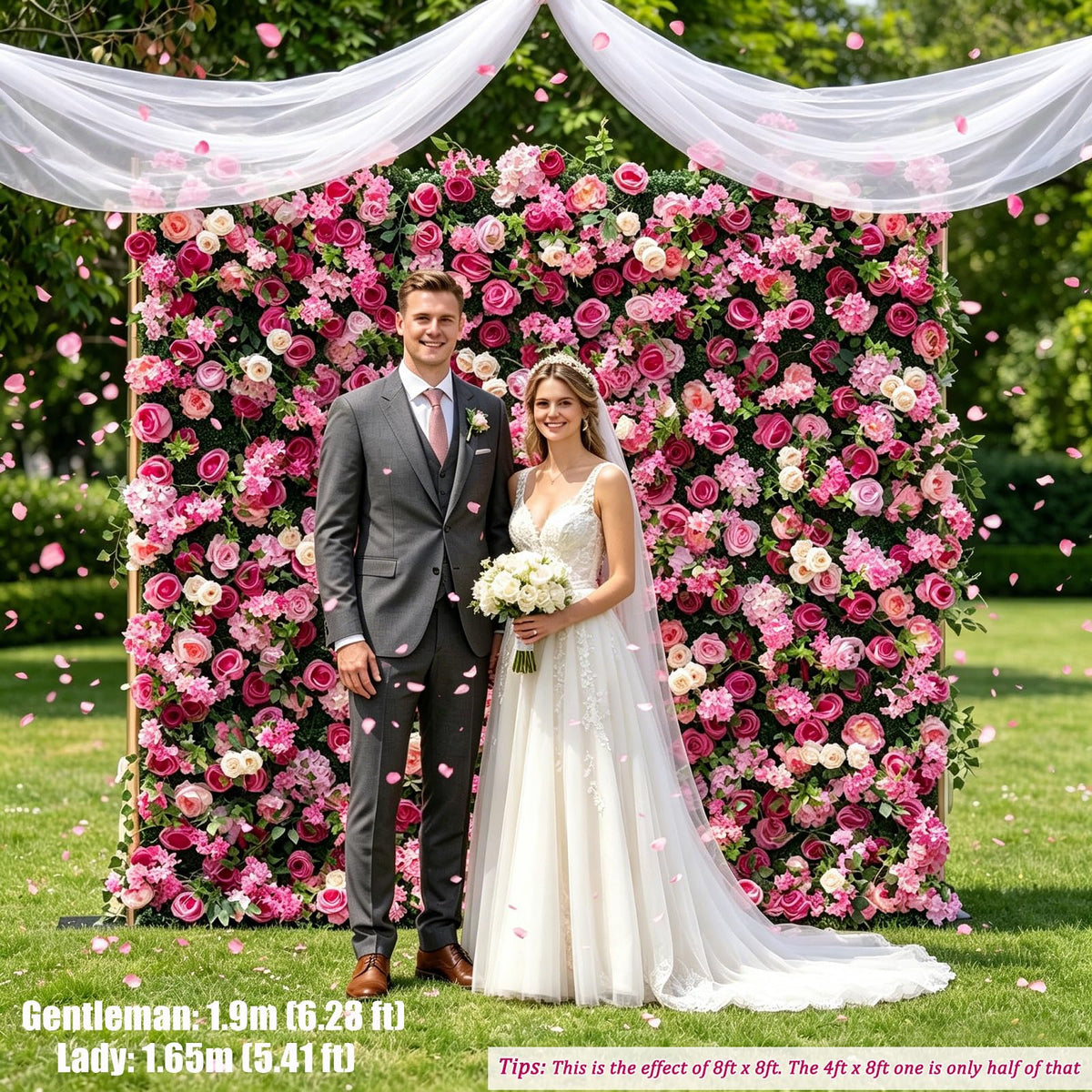 CreateView Artificial Flower Wall Wedding Backdrop, Luxury‌ 3D Silk Floral Party Decor for Wedding Home Hotel Party Baby Show Decor, Quick Assembly/Storage 4 * 8ft (120 * 240cm)