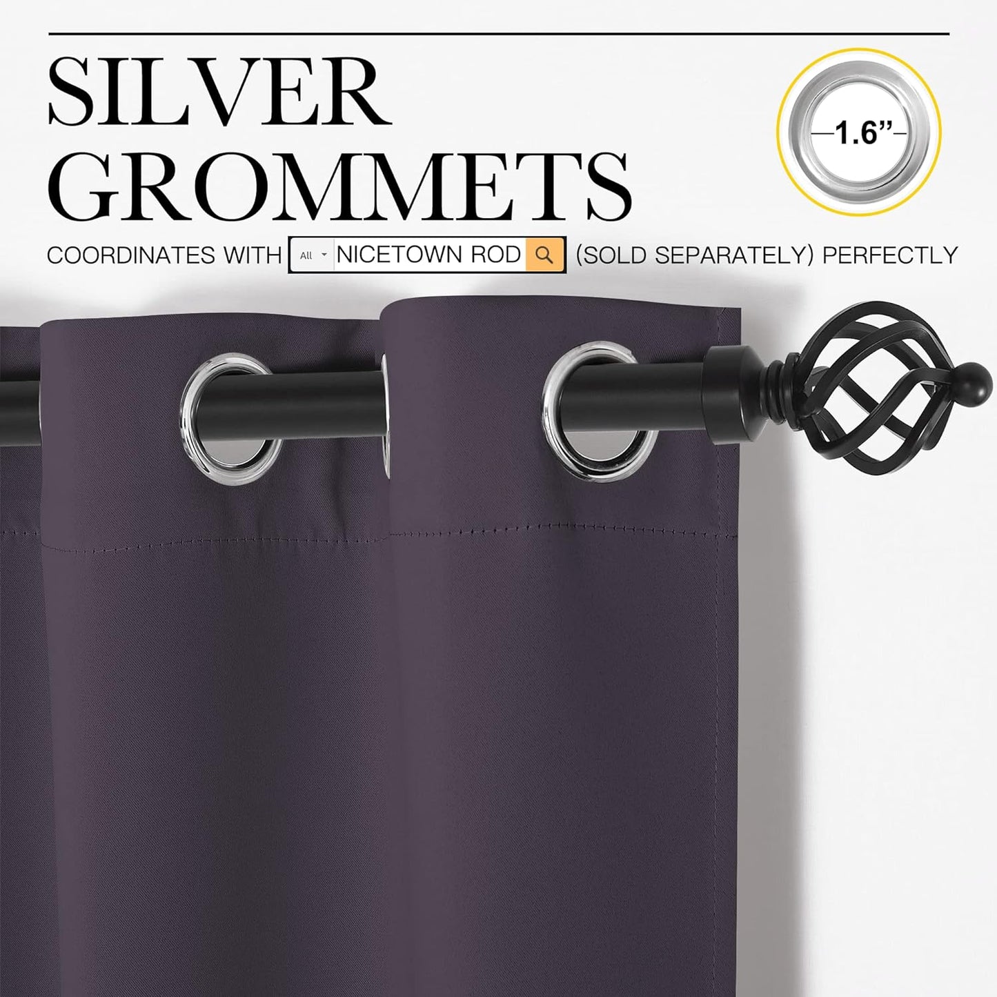 NICETOWN Blackout Curtains - Greyish Purple Thermal Insulated Drapes | 78 Inches Long, 2 Panels, 55 Inches Wide