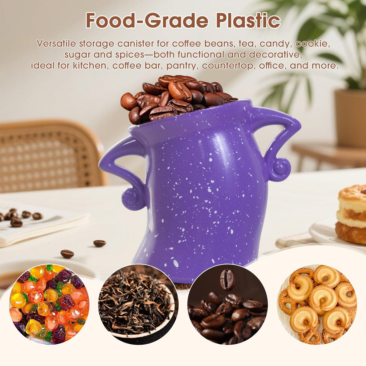 GUAOOYY Canister with Attitude, 27OZ Plastic Coffee Canister with Lid, Cookie Jar, Cute Airtight Food Storage Container, Pantry Jar for Loose Tea Sugar Spice, Snack, Coffee Bar Decor (Purple)