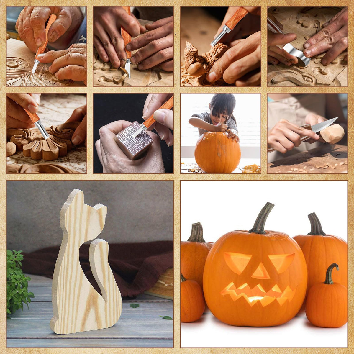 AUGSUN Wood Carving Kit, 17 Pack Wood Whittling Kit Hand Carving Knife Tools Set for DIY Sculpture Carpenter Experts & Beginners