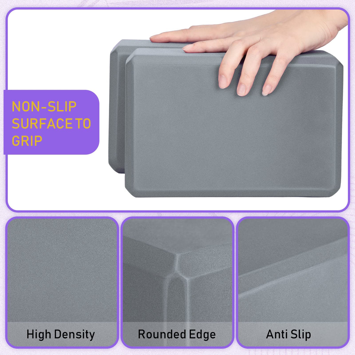 Wettarn 6 Pack Yoga Blocks 9 x 6 x 4 Inch EVA Foam Lightweight Non Slip Yoga Props for Pilates Stretching Meditation(Gray)