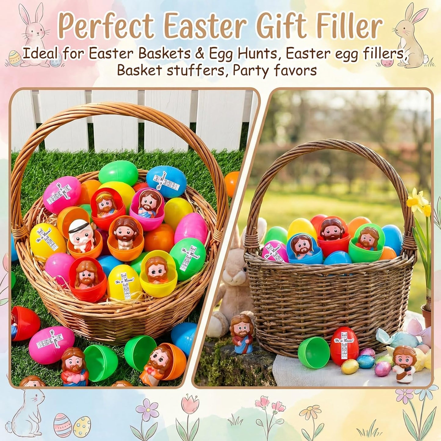 Novabright Easter Egg Set - 36 Colorful Eggs with Jesus Figures & Scripture Stickers | Perfect for Church Hunts