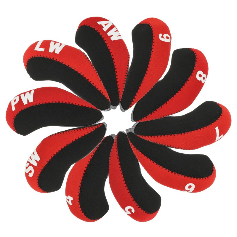PATIKIL Golf Club Head Cover, 10 Pcs Number Golf Club Irons Covers with Hole Neoprene Driver Headcover Golf Lovers Gifts for Men Women, Red/Red