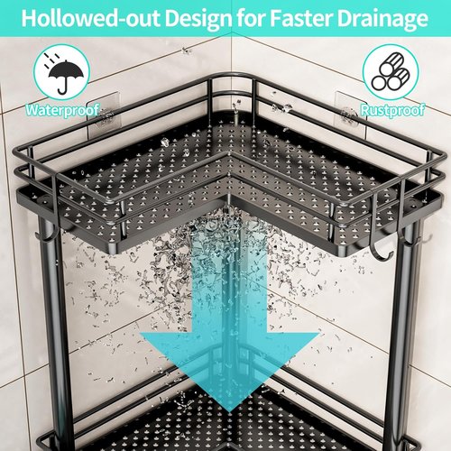 HapiRm Corner Shower Caddy - 3-Tier Rustproof Bathroom Organizer with Soap Holder & 4 Hooks | Black
