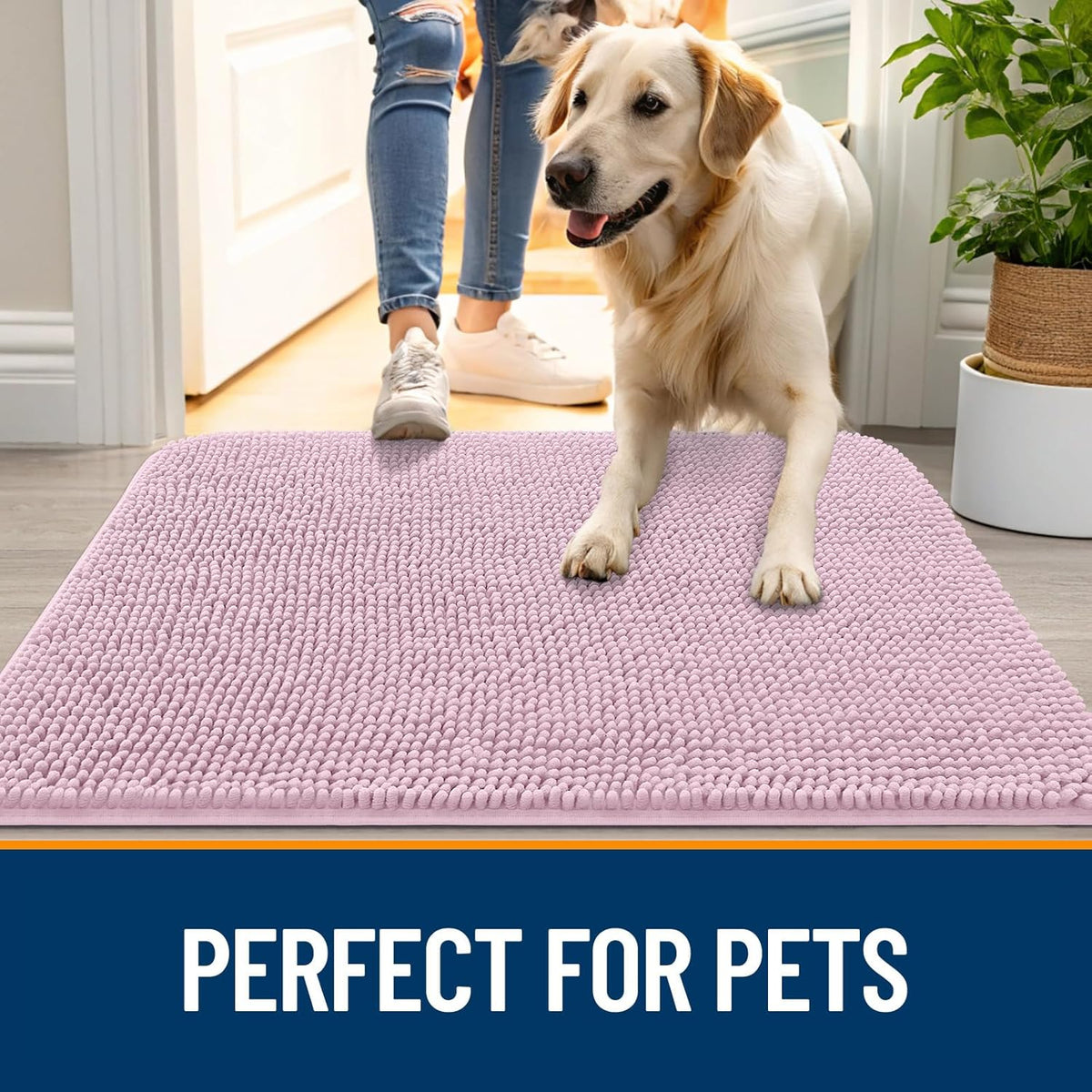 OLANLY Dog Door Mat - Absorbent Non-Slip Washable Doormat for Muddy Paws | 47x17, Dusty Rose
