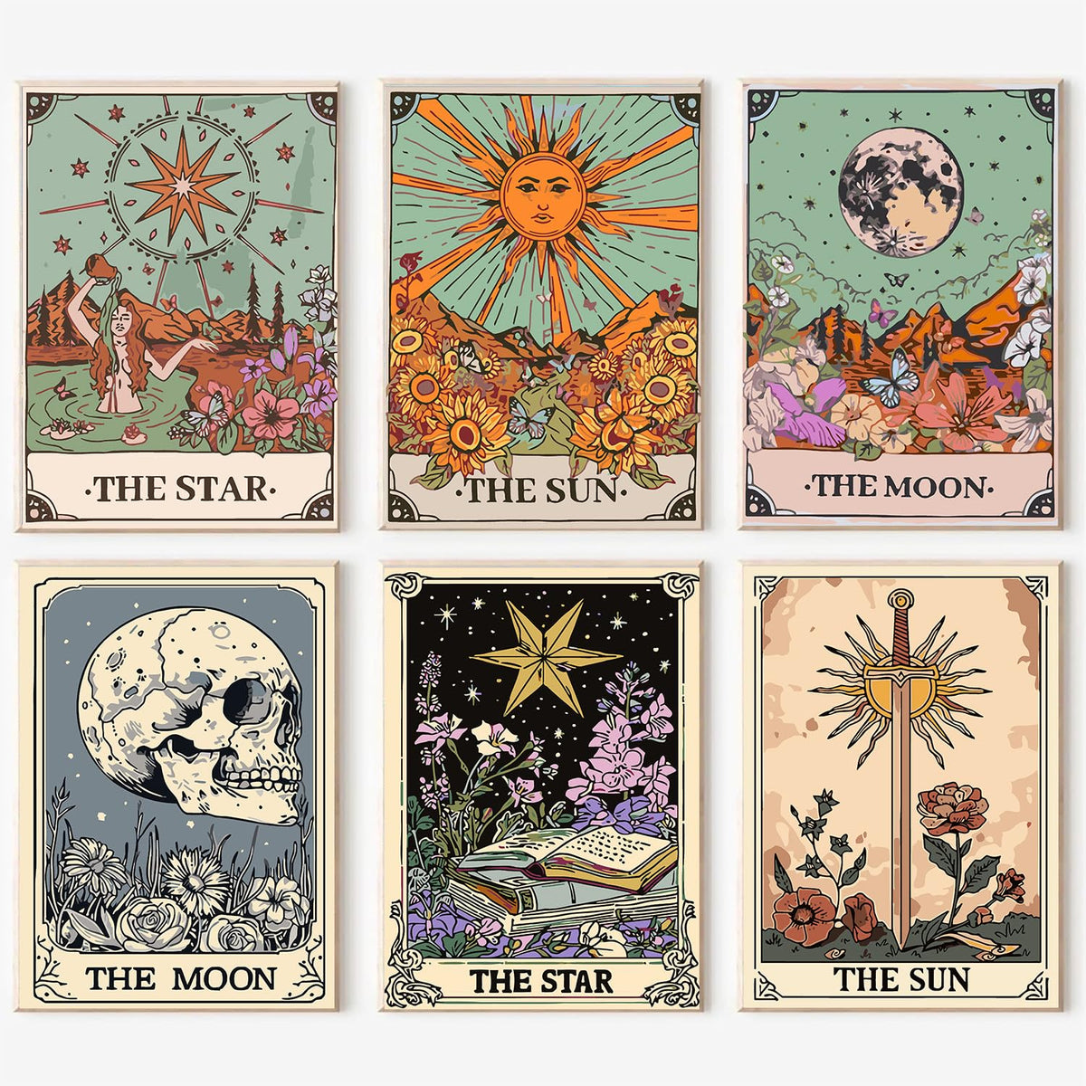 igoodom 6 Pack Paint by Numbers for Adults, 25x35cm DIY Acrylic Canvas Painting Kit, Sun and Moon Star Paint by Number Set for Beginners & Home Wall Decor