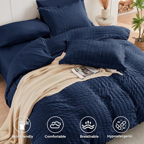 HYMOKEGE Navy Blue California King Comforter Set - 7-Piece Luxury All-Season Bedding Set
