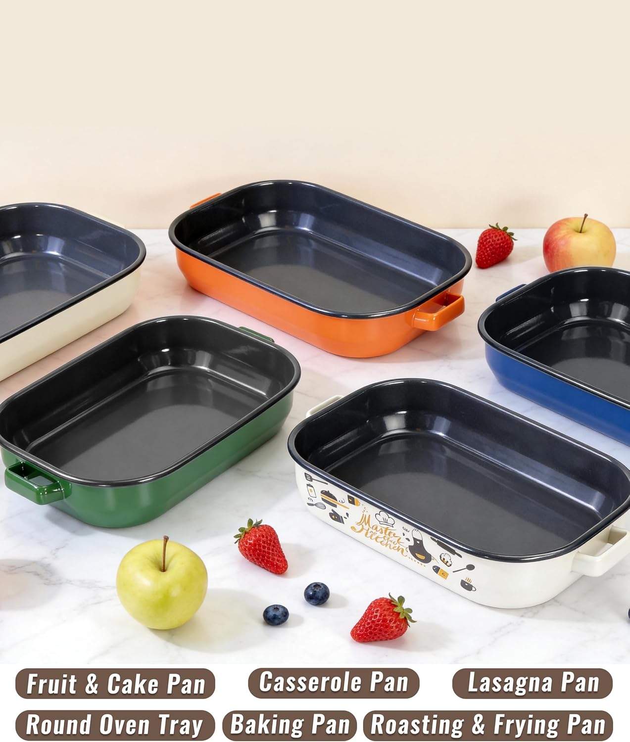 Skiennix Casserole Dishes Set - 6-Pack Oven Lasagna Pans with Handles & Racks | 14 & 17 Inch Non-Stick Bakeware