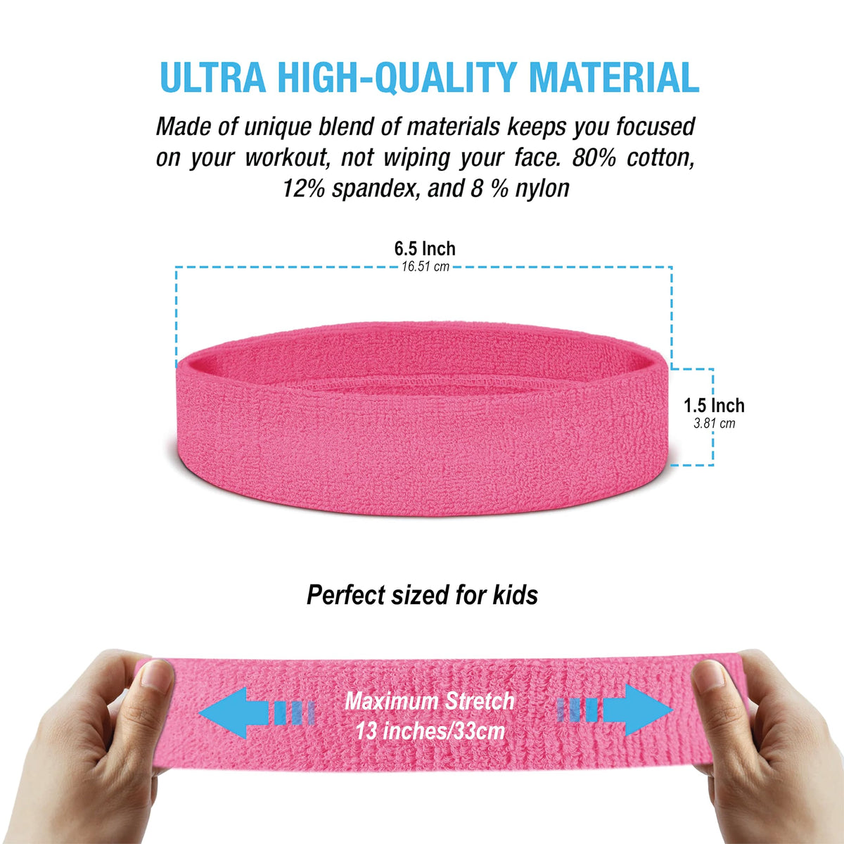 Suddora Sweatbands for Kids, Moisture Wicking 2 Wristbands and 1 Headband Set, Soft and Skin-Friendly Fabric, Moisture-Wicking Athletic Sweat Bands for Basketball, Baseball, Soccer, Pink