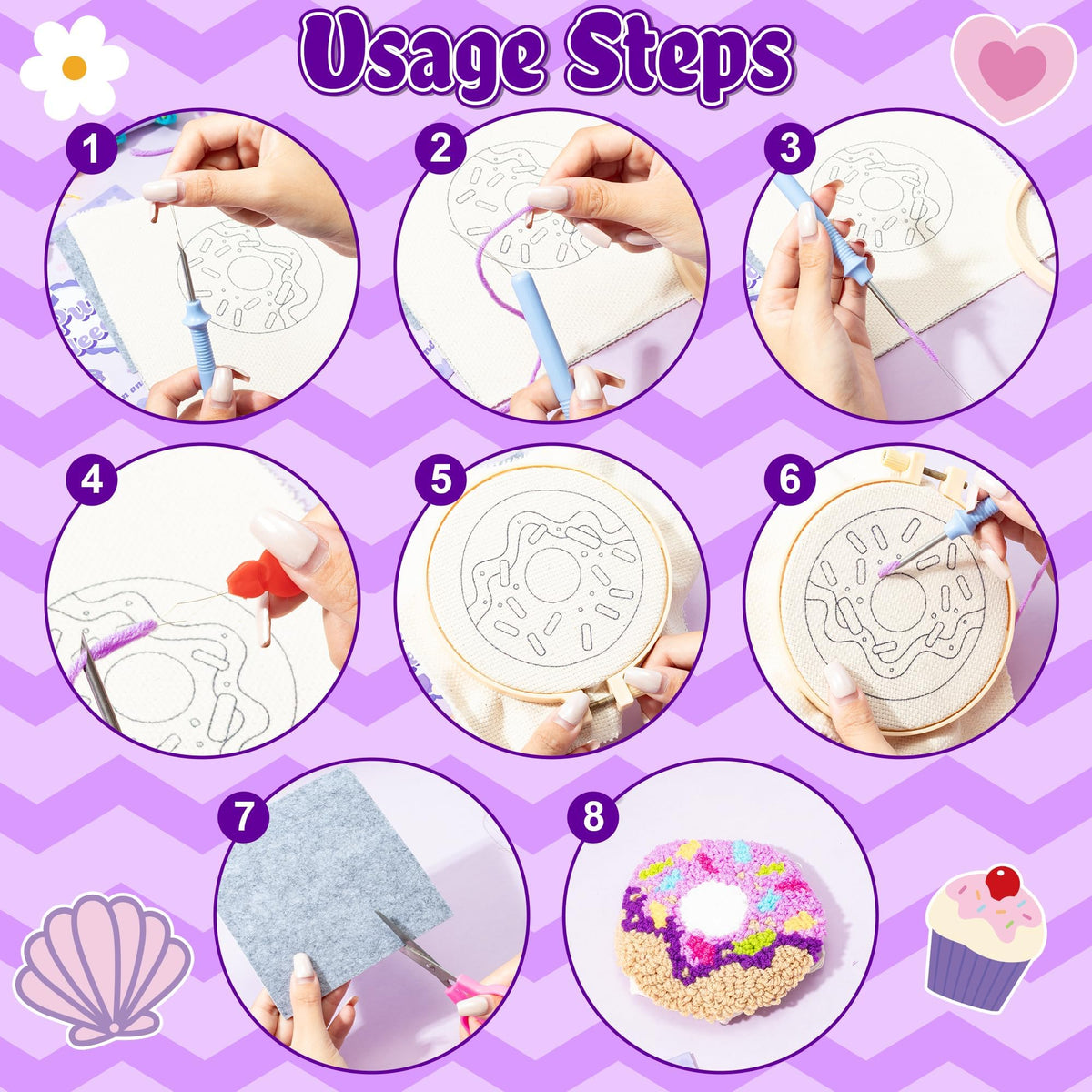 WATINC Christmas Punch Needle Coaster Kits - 23Pcs Easy Art Work Decor Craft Supply for Beginners, DIY Set of 6 Pattern Tufted Pads with Adhesive Felt Yarns Tools Instruction Customized Boxes (Purple)
