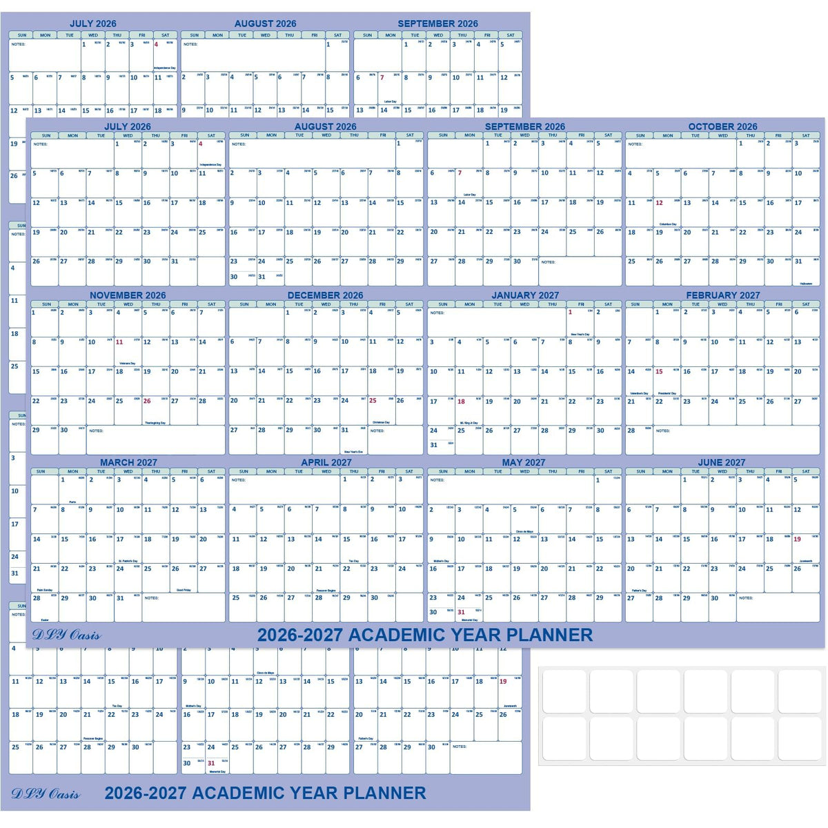 32" x 48" Academic Wall Calendar 2026-2027, July 2026 - June 2027 Folded Wet & Dry Erase, Large Wall Calendar 12 Month, Vertical/Horizontal Reversible, School Yearly Wall Planner with Julian Dates