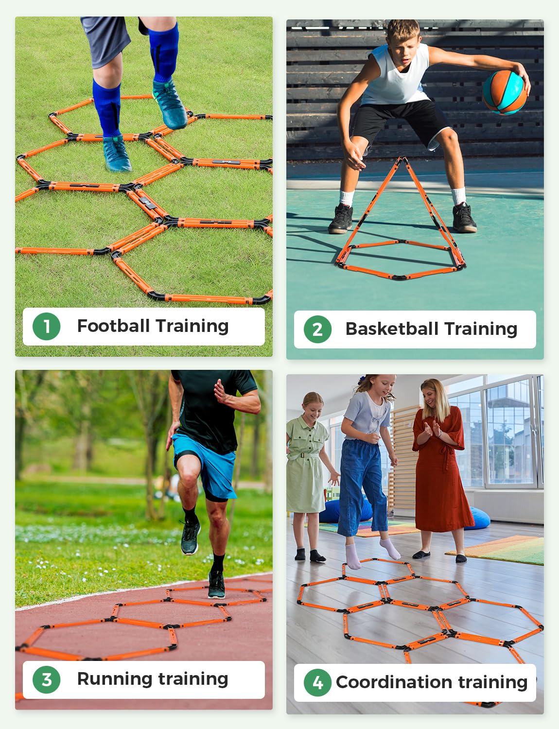 GHB Hex Agility Rings Speed Rings with Carrying Bag 6 Set Portable Hexagon Rings, Agility Ladder for Agility Footwork Training (Orange)