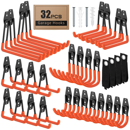 ITCPRIM 32 Pack Garage Hooks with Anti-Slip Coating Heavy Duty Wall Mount Hooks for Garage Storage and Hanging Hoses Bike Garden Tools Ropes etc