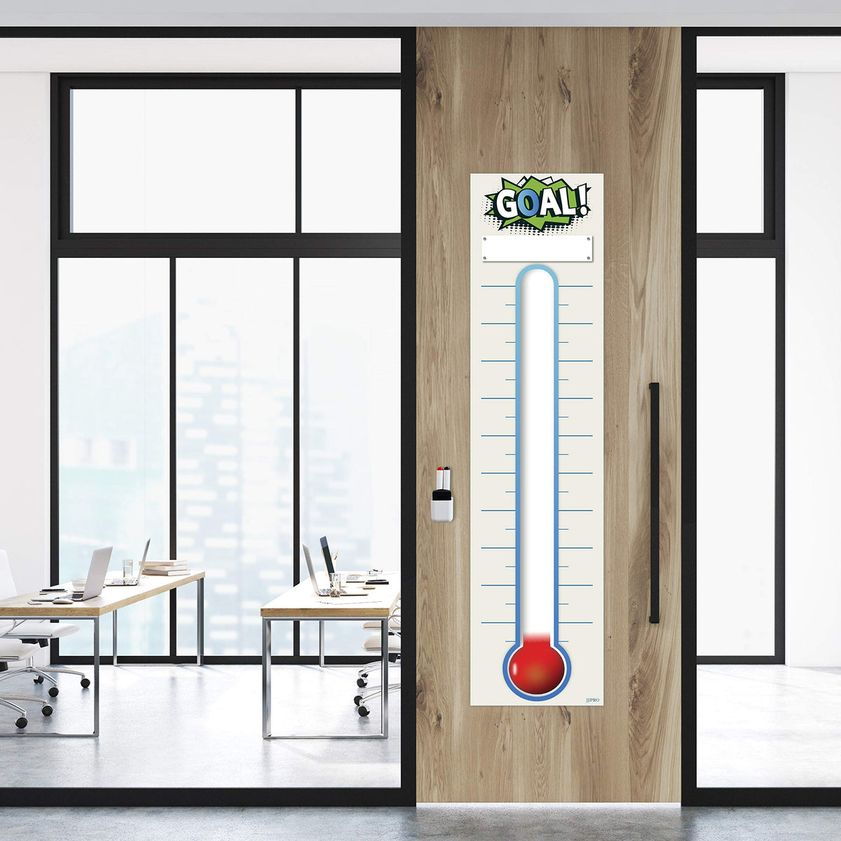 Fundraising Thermometer Chart Goal Tracker Decal - 48"x12" - Dry Erase Goal Setting Wall Poster Thermometer - Removable Giant Sales Goal Vinyl Sticker (Blue)